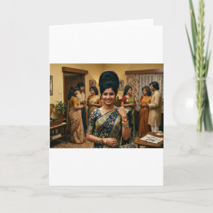 Carte Mode indienne rétro des années 1970 et coiffure bo