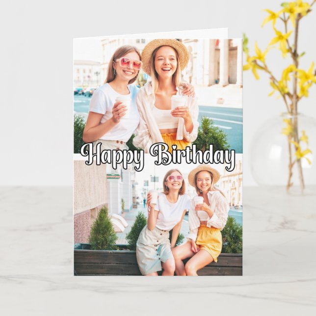 Carte Modèle Anniversaire 2 photos sur mesure tend (Fleur jaune)