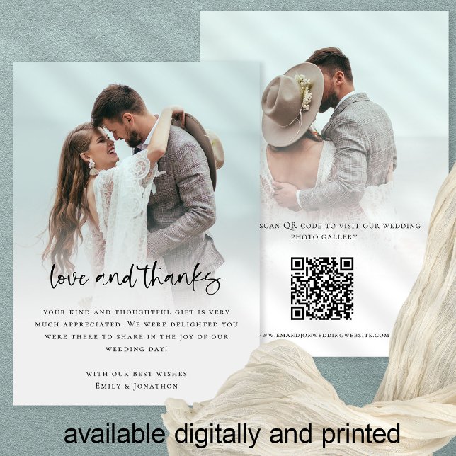 Carte Modern 2 Photo Bold Script QR Code Love Thanks (Créateur téléchargé)