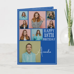 Carte Modern Blue 8 Photo Collage 18e anniversaire
