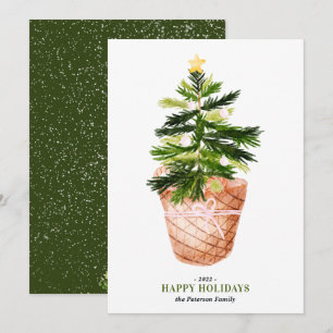 Carte Modern Christmas tree watercolor bow illustration