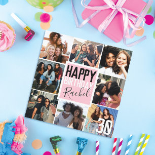 Carte Modern Girly Pink Friends Photo Collage Birthday