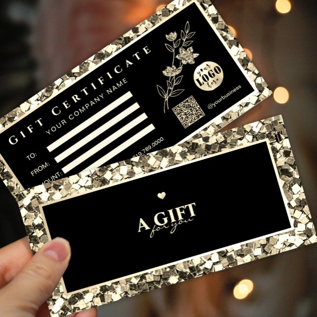 Carte Modern Gold Floral Ajouter un logo certificat cade (#giftcertificate #goldframegiftcard #giftcard #Christmas #holiday #newyear #caligraphic #goldfoil )