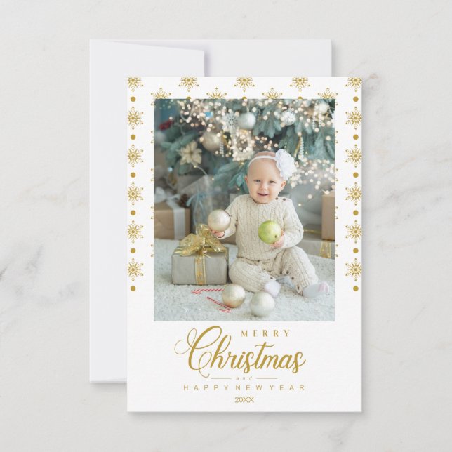 Carte Modern Golden Merry Christmas Photo Baby (Devant)