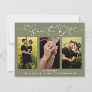 Carte Modern Green 4 Photos Mariage Enregistrer la date