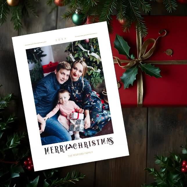 Carte Modern Merry Christmas Calligraphy Custom Photo (Modern Merry Christmas Typography Custom Photo Holiday Card.)