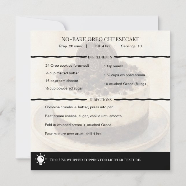 Carte Modern No-Bake Oreo Cheesecake Recipe Card (Devant)