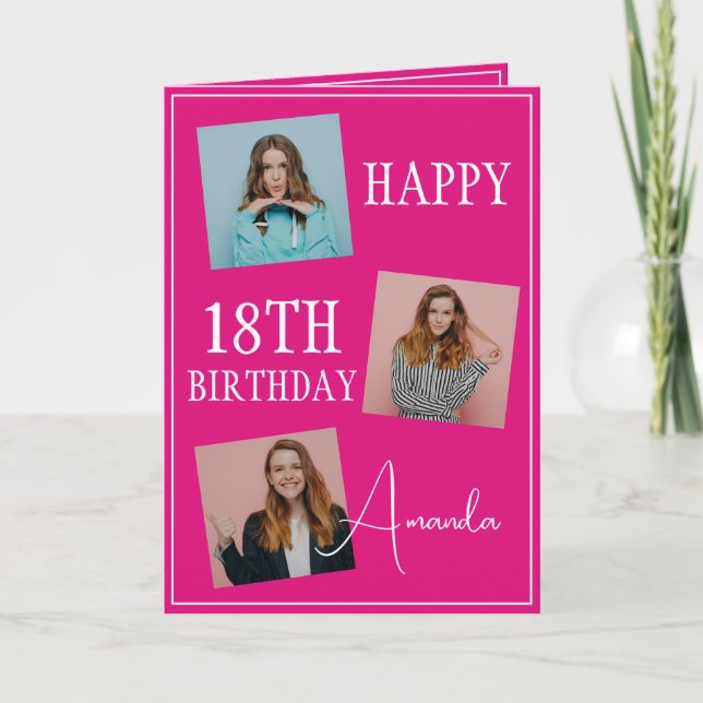 Carte Modern Pink 3 Photo Collage 18e anniversaire (Devant)
