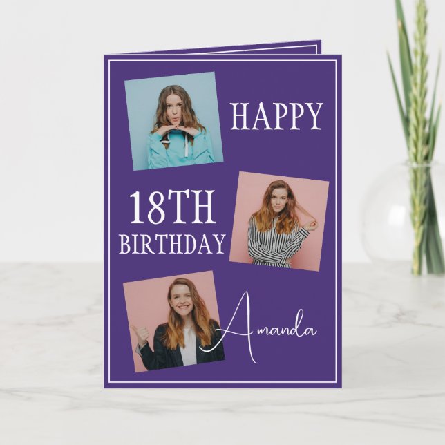 Carte Modern Purple 3 Photo Collage 18e anniversaire (Devant)