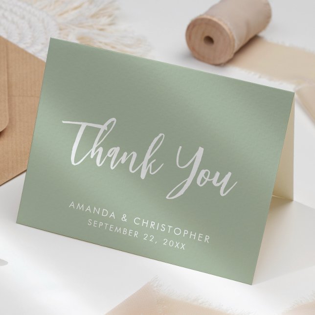 Carte Modern Script Sage Green Wedding Thank You (Créateur téléchargé)