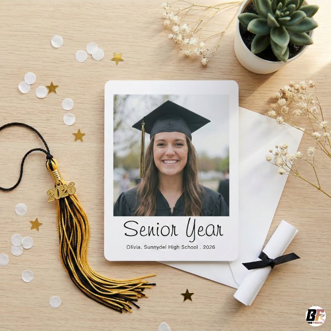 Carte Modern Senior Year Script Class of 2026 Photo Card (Créateur téléchargé)