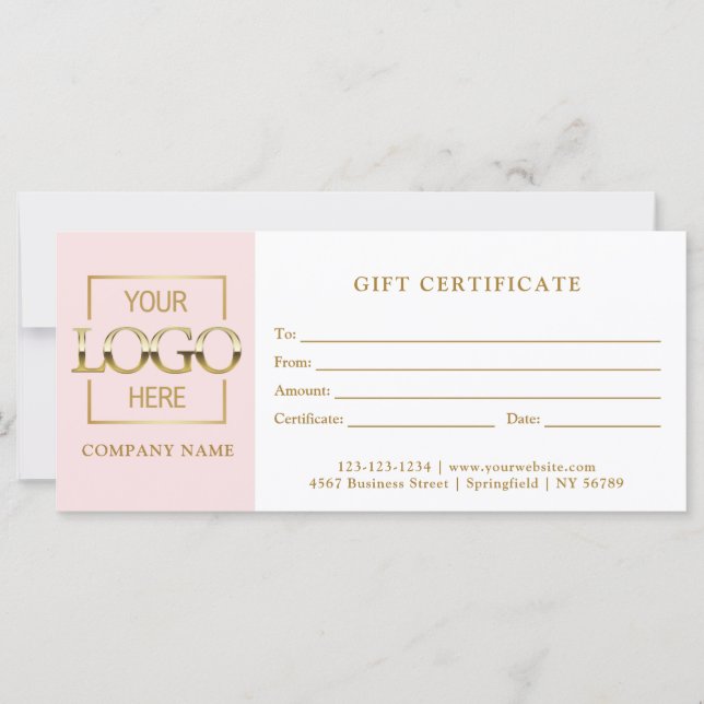 Carte Modern Simple Pink Business Logo Gift Certificate (Devant)