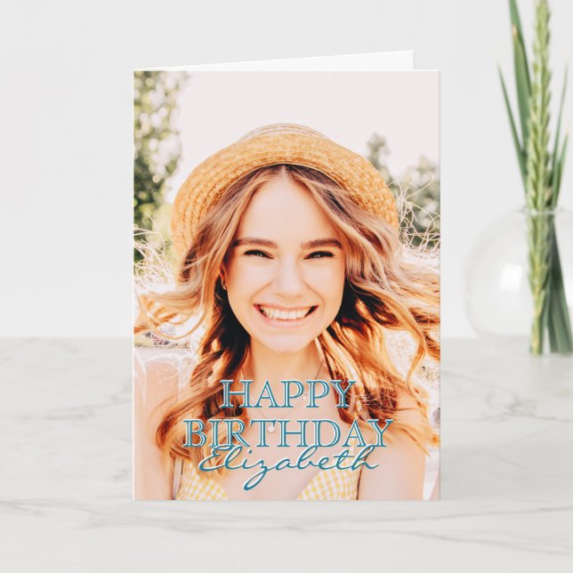 Carte Modern Simple Script Photo voeux d'anniversaire (Devant)