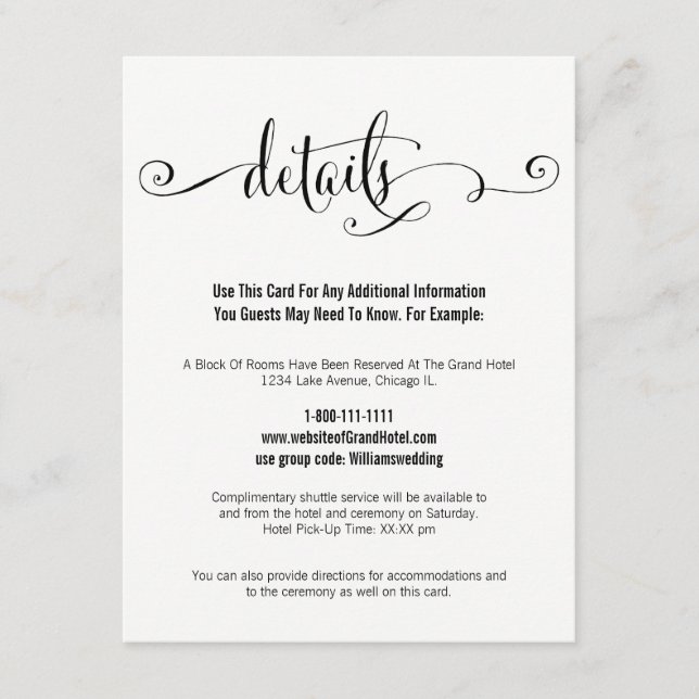 Carte Modern We Do Script Mariage Details (Devant)