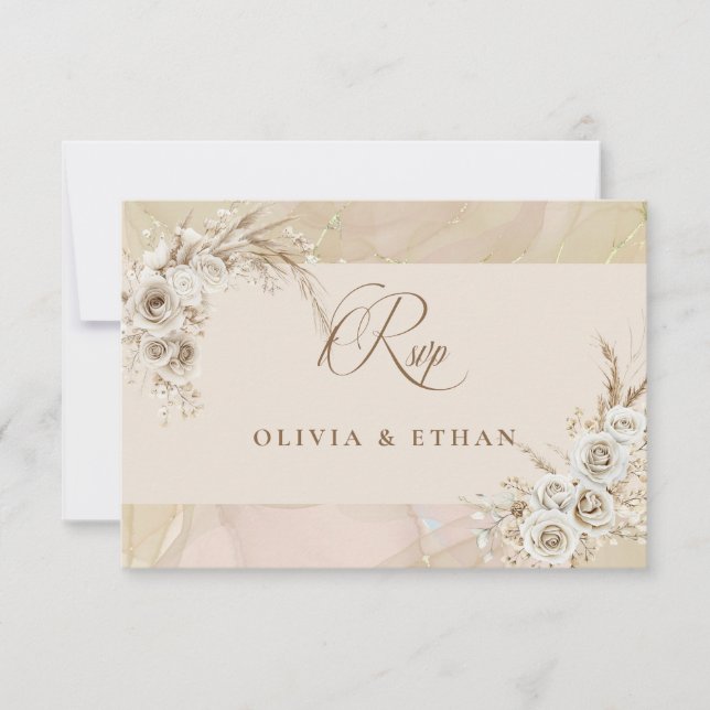 Carte Modern White Boho Floral Arch Wedding RSVP Card (Devant)
