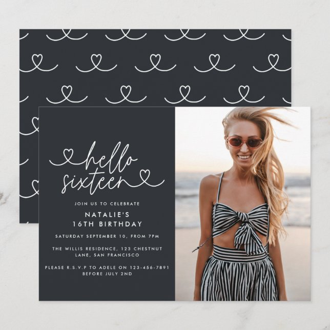 Carte Moderne 16e anniversaire simple élégant script élé (Devant / Derrière)