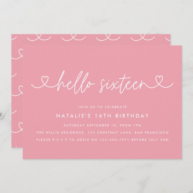 Carte Moderne 16e anniversaire simple élégant script élé (Devant / Derrière)