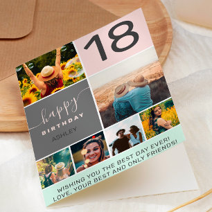 Carte Moderne 18e anniversaire rose 6 photo collage gril