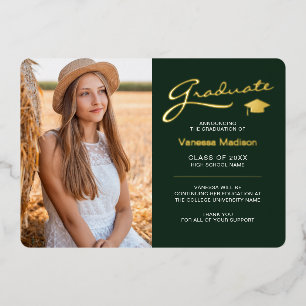 Carte moderne 2 Photo Forest Green & Gold Foil Gra