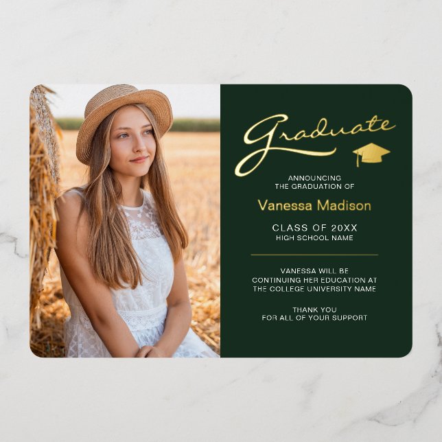 Carte moderne 2 Photo Forest Green & Gold Foil Gra (Recto)
