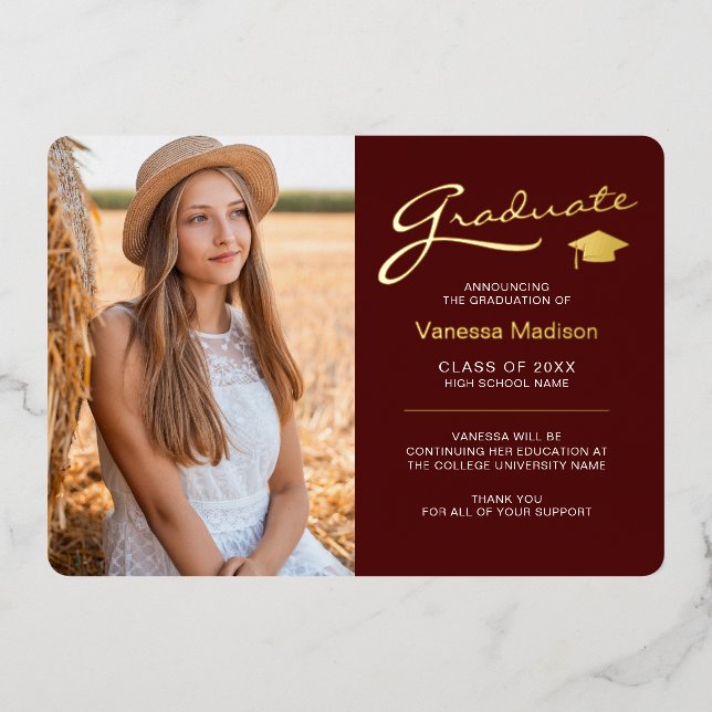 Carte moderne 2 Photo Red White & Gold Foil Grad C (Recto)