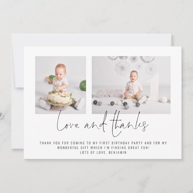 Carte Moderne 2 Photos Anniversaire Amour et Merci (Devant)