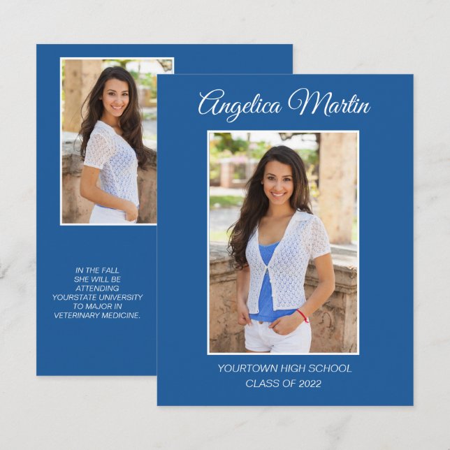 Carte Moderne 2 Side Blue Graduation 3 Classe photo 2022 (Devant / Derrière)