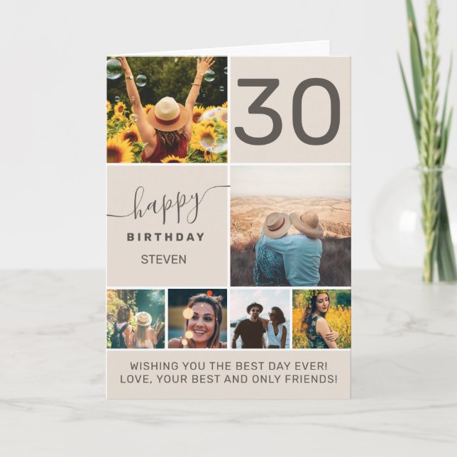 Carte Moderne 30 ans beige 6 photo collage (Devant)