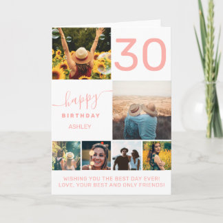 Carte Moderne 30 ans corail rose 6 photo collage