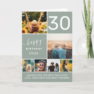 Carte Moderne 30 ans sauge vert 6 photos