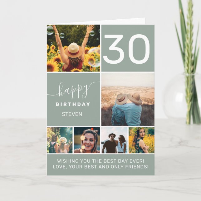 Carte Moderne 30 ans sauge vert 6 photos (Devant)