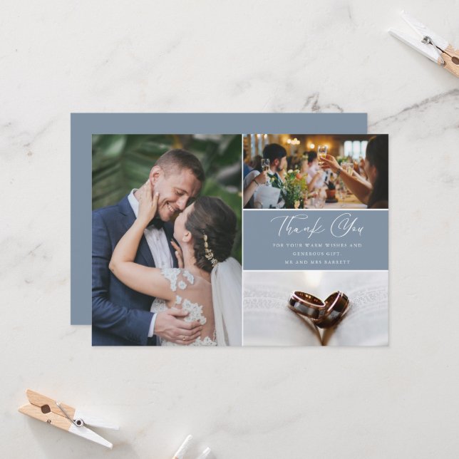 Carte Moderne 3 Photo Mariage Merci (Devant/Arrière en situation)
