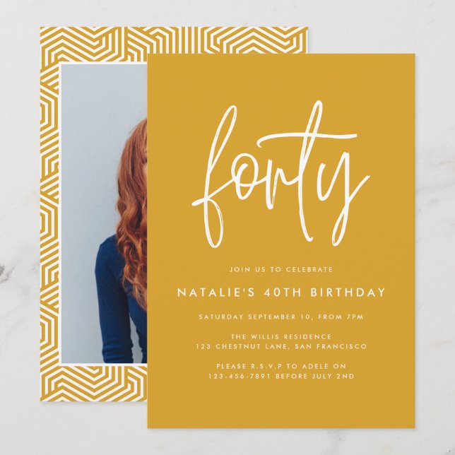 Carte Moderne 40e anniversaire simple design photo de sc (Devant / Derrière)