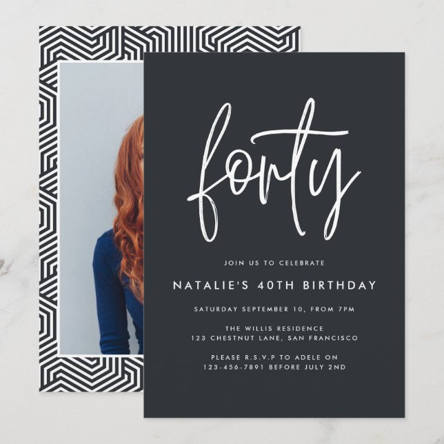 Carte Moderne 40e anniversaire simple design photo de sc (Devant / Derrière)