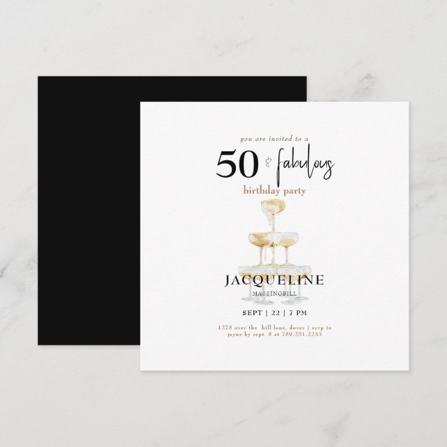 Carte Moderne 50 & Fabuleux B/W Carré fête d'anniversair (Devant / Derrière)