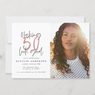 Carte Moderne 50e anniversaire chic typographie or rose