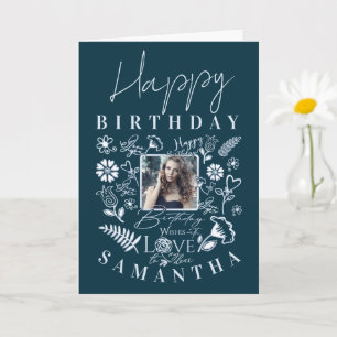 Carte Moderne Anniversaire Floral Typographie Photo Dood