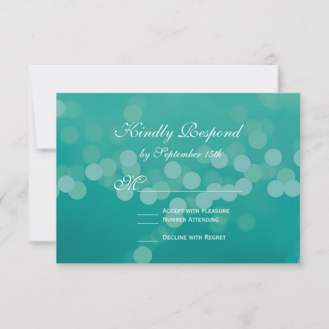 Carte moderne Aqua Blue Green Bokeh Wedding RSVP (Devant)