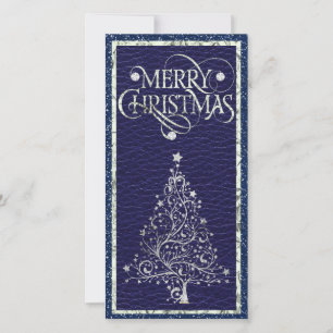 Carte moderne Argent et Arbre de Noël bleu