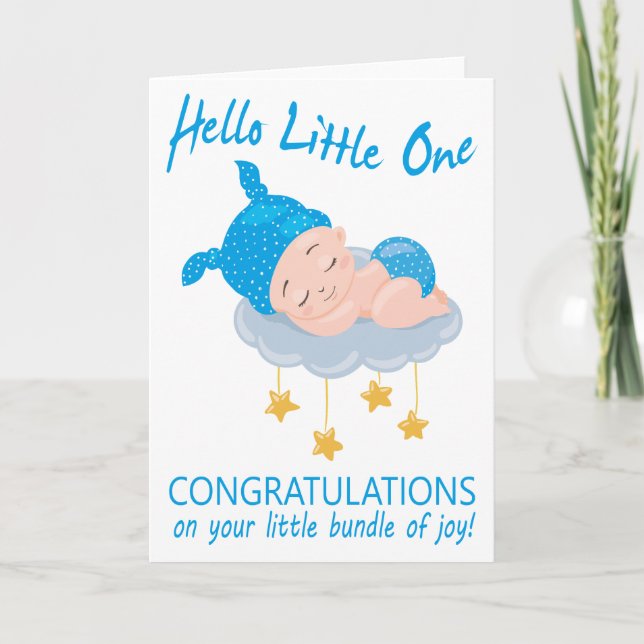 Carte Moderne Bébé Bleu Garçon I Nouveau bébé Félicitati (Devant)