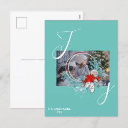 Carte moderne Blue Pine Wreath Joie Photo Holiday