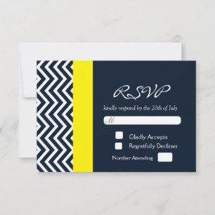 Carte moderne Chevron Navy bleu jaune mariage RSVP