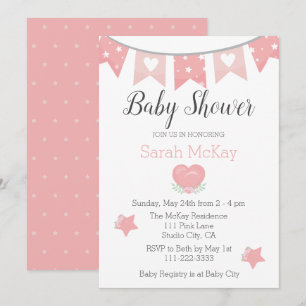 Carte Moderne Coeur rose bébé fille Baby shower Invitati