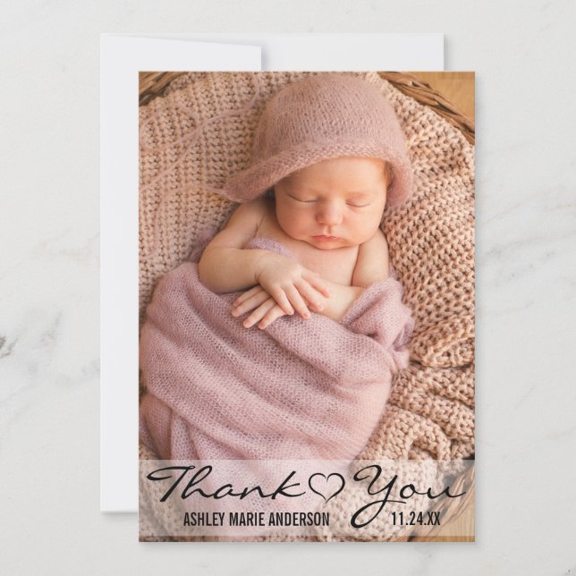 Carte moderne de coeur de photo de nouveau bébé de (Devant)