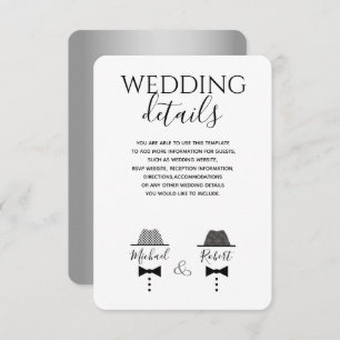 Carte moderne de détails de Mariage gris noir et b
