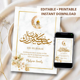 Carte moderne de Eid Mubarak en marbre et croissan
