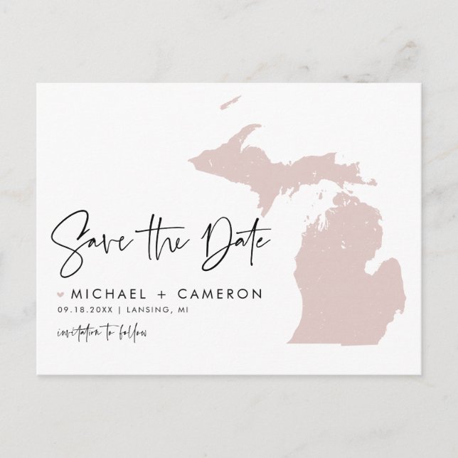 Carte moderne de Michigan rose saumonée pour annon (Devant)