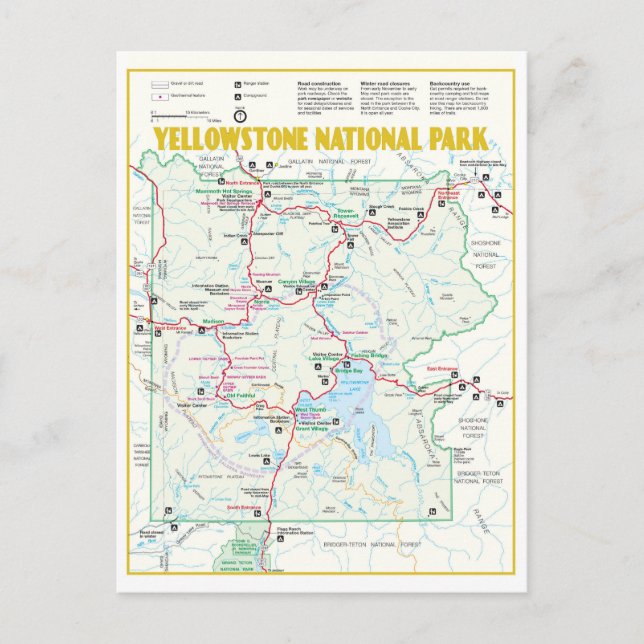 Carte moderne du parc national de Yellowstone (Devant)