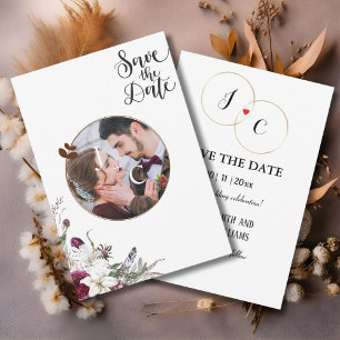 Carte Moderne Élégant Fleurs Photo Mariage Sauvegarder L