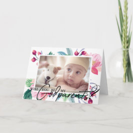 Carte Moderne Élégant Godparents Proposition Floral 2 Ph